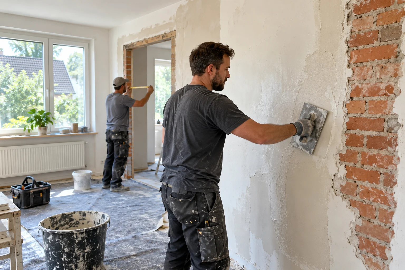 Handwerker bei der Hausrenovierung – KI-generiertes Motiv